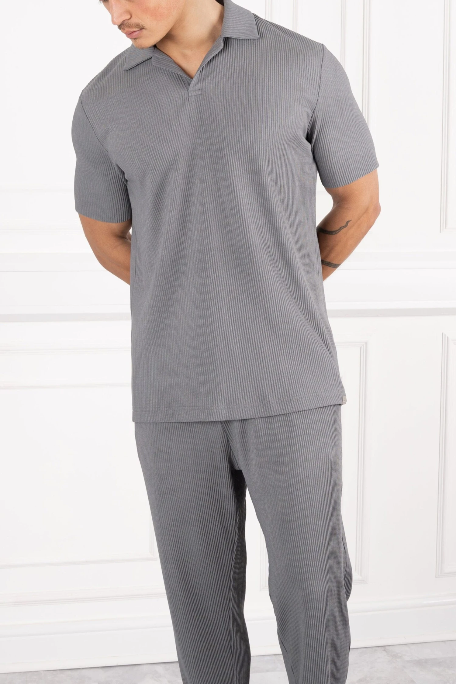 Pleated Polo Shirt - Charcoal(New Ss24 Pleated Polo Shirt Charcoal) 8 Pleated Polo Shirt - Charcoal(New Ss24 Pleated Polo Shirt Charcoal) - Image 8