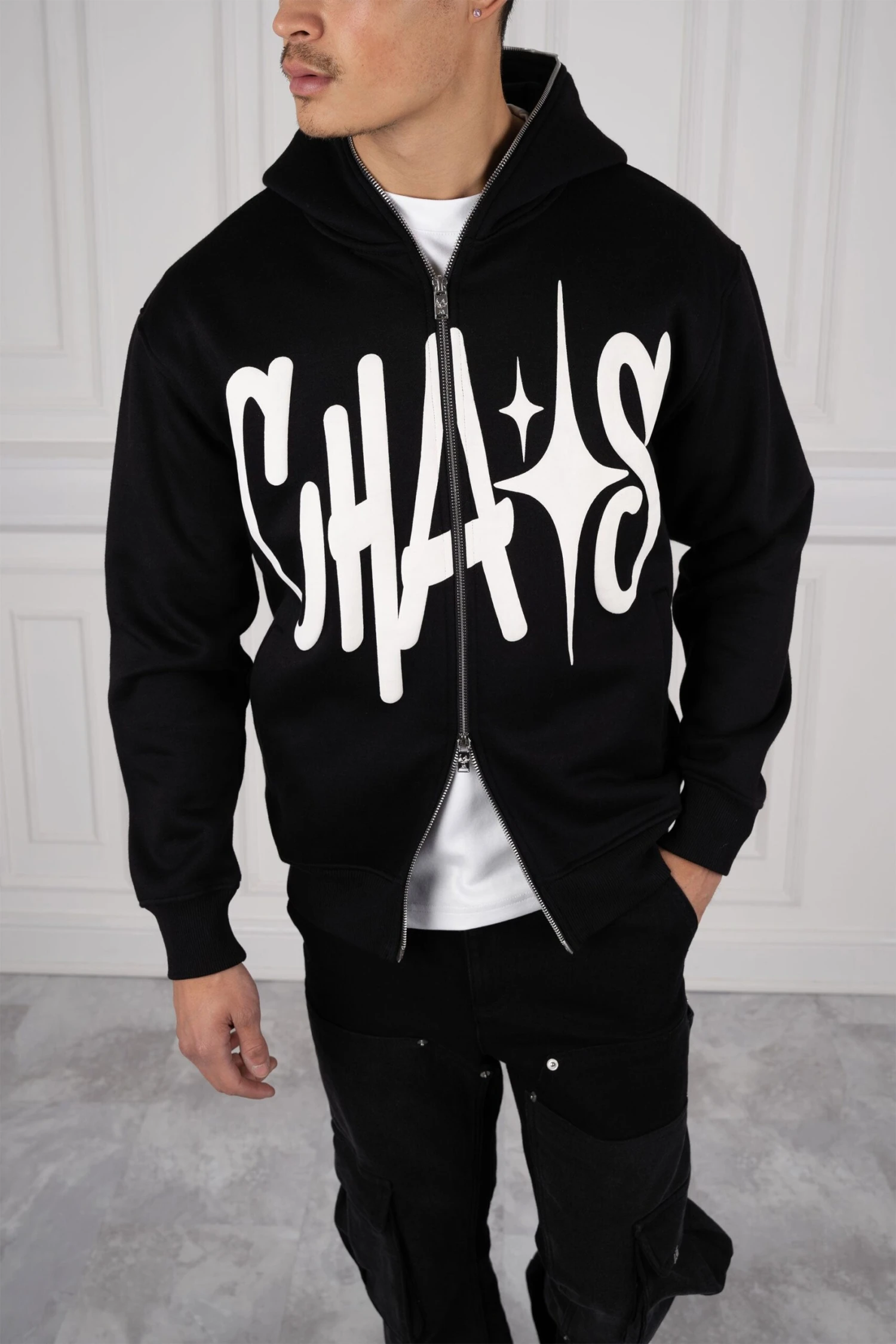 Chaos Puff Print Double Zip Hoodie - Black(New Aw23 Chaos Puff Print Double Zip Hoodie Black) 1 Chaos Puff Print Double Zip Hoodie - Black(New Aw23 Chaos Puff Print Double Zip Hoodie Black)
