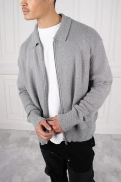 Relaxed Knitted Zip-Up Cardigan - Charcoal(New Summer Relaxed Knitted Zip Up Cardigan Charcoal)