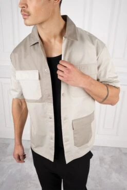 Boxy Panelled Over Shirt - Stone(New Ss24 Mst12 2352 St)