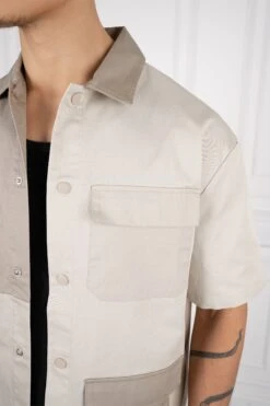 Boxy Panelled Over Shirt - Stone(New Ss24 Mst12 2352 St) -Jk Attire 32