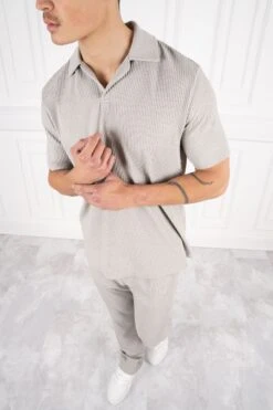 Pleated Polo Shirt - Light Grey(New Ss24 Pleated Polo Shirt Light Grey) -Jk Attire 36 71008fab 14b4 4302 a210 7f15f0c82d1b