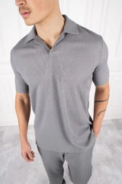 Pleated Polo Shirt - Charcoal(New Ss24 Pleated Polo Shirt Charcoal)