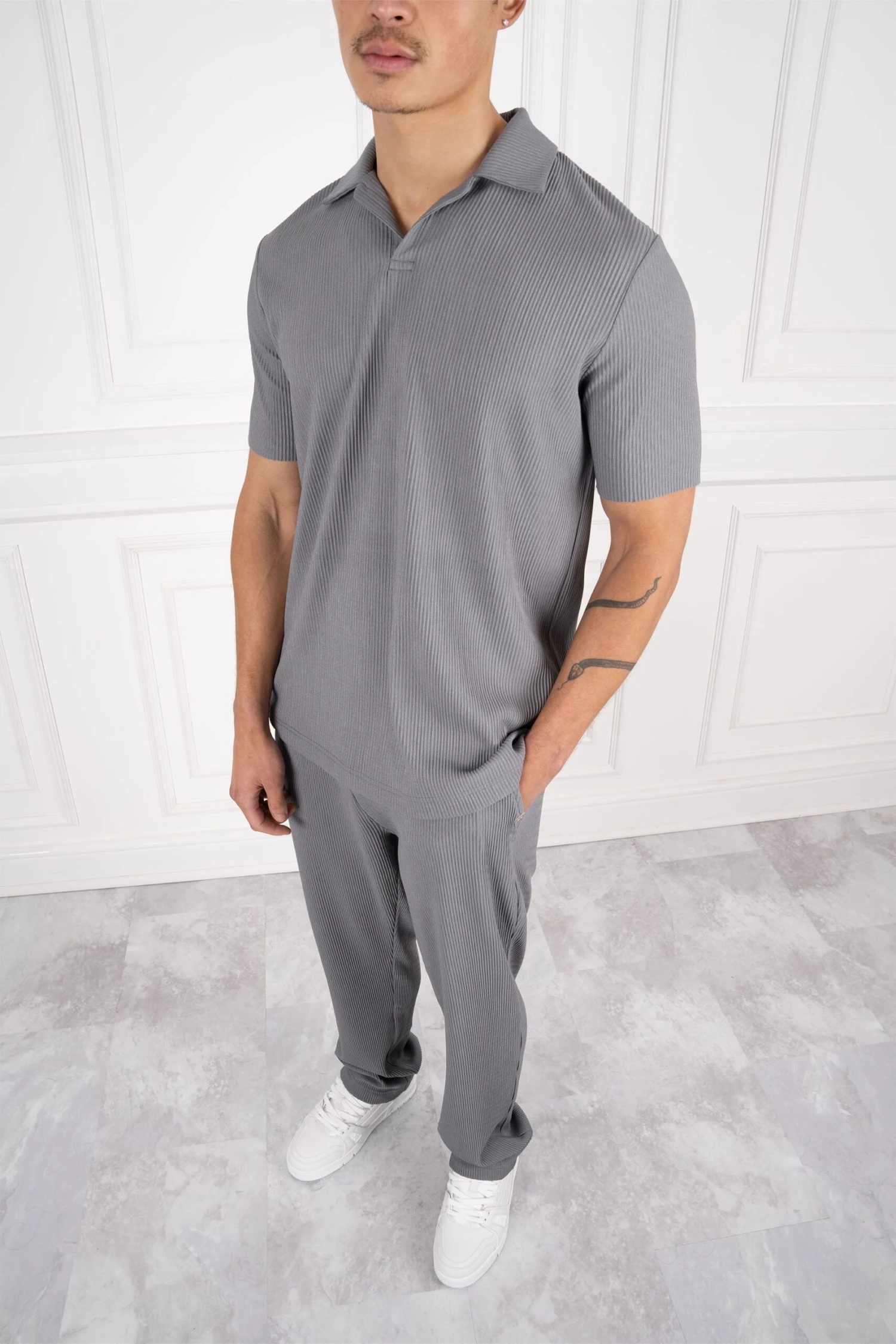 Pleated Polo Shirt - Charcoal(New Ss24 Pleated Polo Shirt Charcoal) 2 Pleated Polo Shirt - Charcoal(New Ss24 Pleated Polo Shirt Charcoal) - Image 2