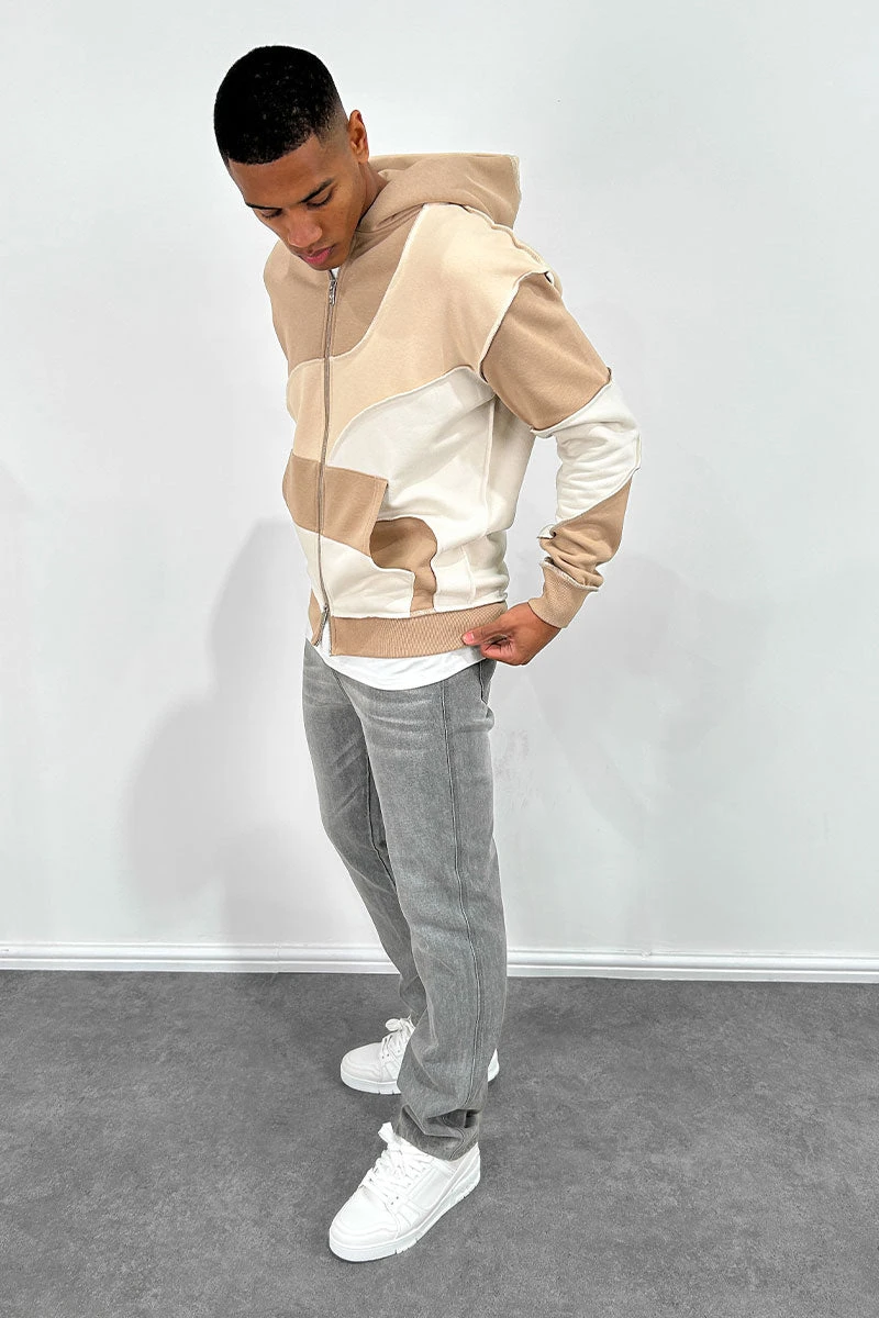 Cut And Sew Panel Double Zip Hoodie - Stone(Heartless Puff Print Hoodie Black Copy) 5 Cut And Sew Panel Double Zip Hoodie - Stone(Heartless Puff Print Hoodie Black Copy) - Image 5