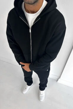 Essential Zip-Up Hoodie - Black(New Day To Day Zip Up Straight Leg Full Tracksuit Black)