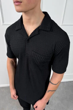 Structured Open Neck Polo - Black(Mst14 2429 Bk)