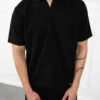 Waffle Boxy Open Neck Polo - Black(Mte14 2448 Nv Copy)