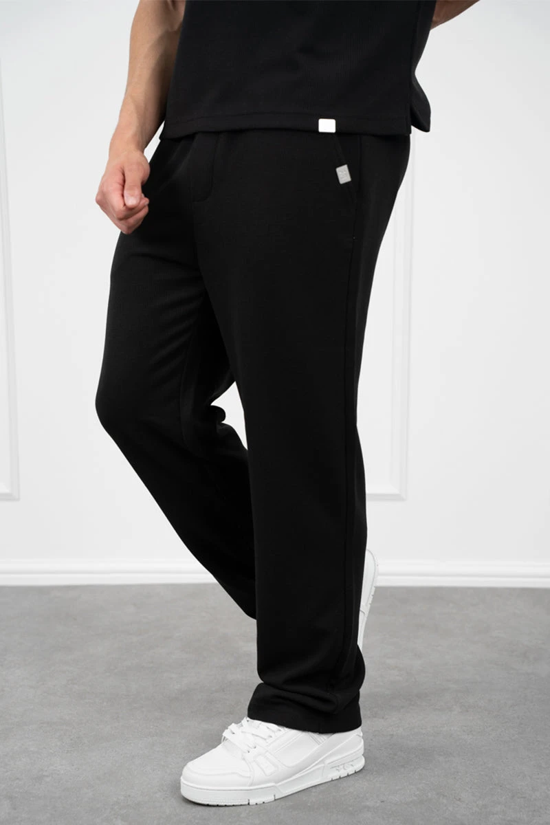 Waffle Straight Joggers - Black(Mpt14 2449 Bk) 1 Waffle Straight Joggers - Black(Mpt14 2449 Bk)