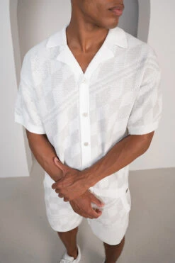 Boxy Checked Knitted Shirt - Grey/White(Boxy Checked Knitted Shirt Grey) 11 Boxy Checked Knitted Shirt - Grey/White(Boxy Checked Knitted Shirt Grey) -Jk Attire BoxyCheckedKnittedSetWhiteGrey 1