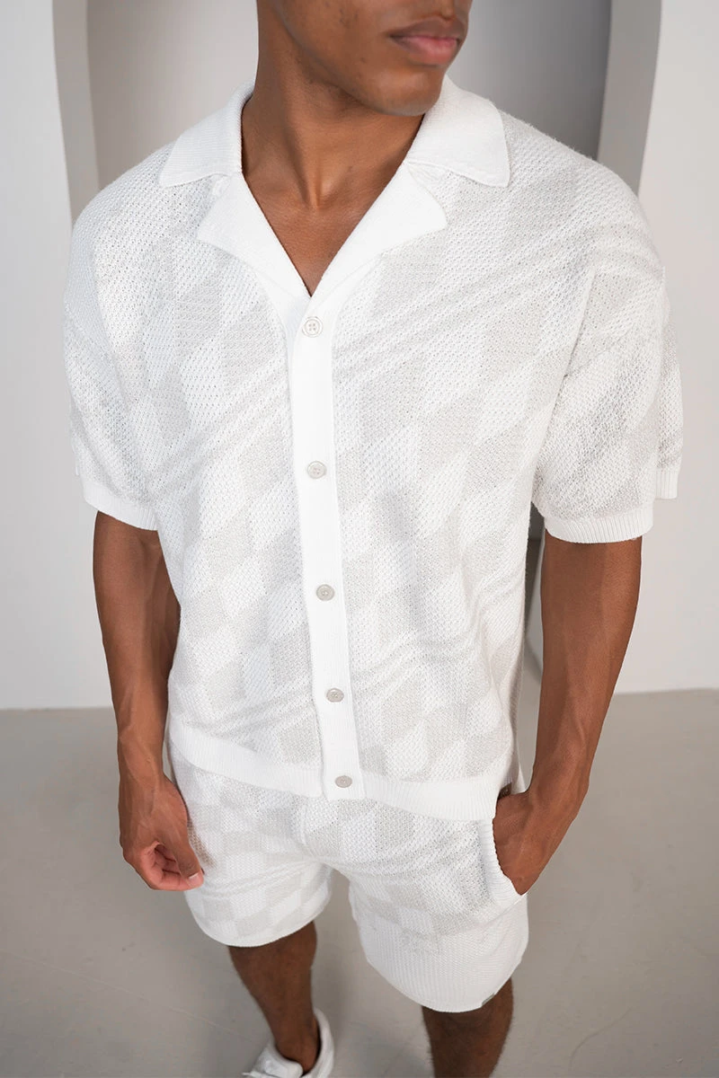 Boxy Checked Knitted Shirt - Grey/White(Boxy Checked Knitted Shirt Grey) 1 Boxy Checked Knitted Shirt - Grey/White(Boxy Checked Knitted Shirt Grey)