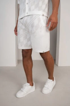 Knitted Checked Shorts - Grey/White(Knitted Checked Shorts Grey White)