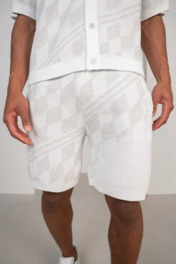 Knitted Checked Shorts - Grey/White(Knitted Checked Shorts Grey White) -Jk Attire BoxyCheckedKnittedSetWhiteGrey 17