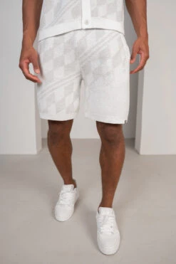 Knitted Checked Shorts - Grey/White(Knitted Checked Shorts Grey White) -Jk Attire BoxyCheckedKnittedSetWhiteGrey 18