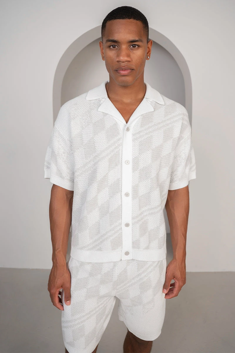 Boxy Checked Knitted Shirt - Grey/White(Boxy Checked Knitted Shirt Grey) 4 Boxy Checked Knitted Shirt - Grey/White(Boxy Checked Knitted Shirt Grey) - Image 4