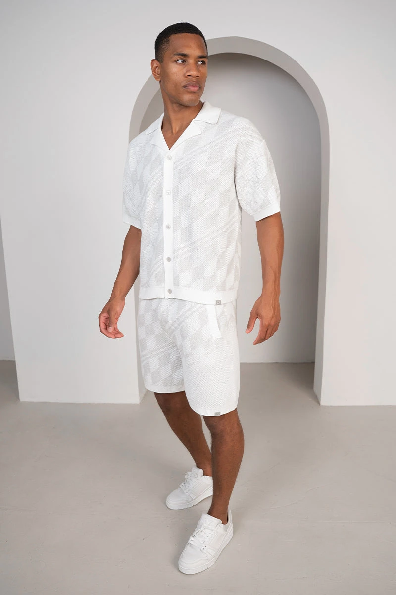 Boxy Checked Knitted Shirt - Grey/White(Boxy Checked Knitted Shirt Grey) 2 Boxy Checked Knitted Shirt - Grey/White(Boxy Checked Knitted Shirt Grey) - Image 2