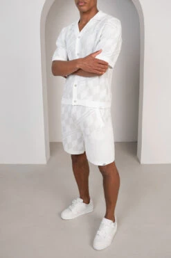 Knitted Checked Shorts - Grey/White(Knitted Checked Shorts Grey White) -Jk Attire BoxyCheckedKnittedSetWhiteGrey 7
