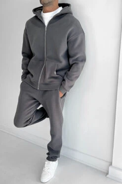 Essential Zip-Up Hoodie - Charcoal(New Day To Day Zip Up Straight Leg Full Tracksuit Charcoal) -Jk Attire CHARCOAL8
