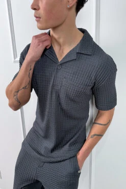 Structured Open Neck Polo - Charcoal(Mst14 2429 Ch) -Jk Attire Charcoal 5