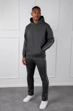 Piping Detail Hoodie - Charcoal(Piping Detail Relaxed Fit Hoodie Charcoal) -Jk Attire DSC00363