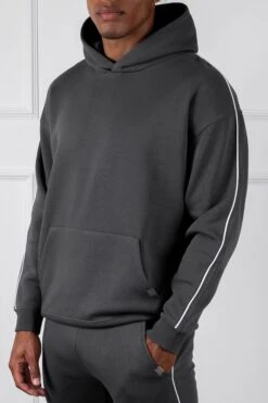 Piping Detail Hoodie - Charcoal(Piping Detail Relaxed Fit Hoodie Charcoal)