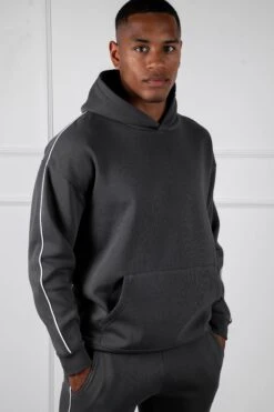 Piping Detail Hoodie - Charcoal(Piping Detail Relaxed Fit Hoodie Charcoal) -Jk Attire DSC00370