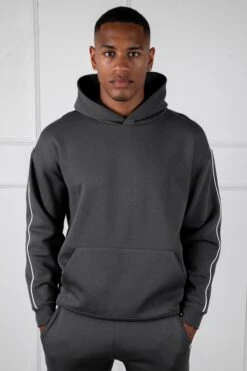 Piping Detail Hoodie - Charcoal(Piping Detail Relaxed Fit Hoodie Charcoal) -Jk Attire DSC00374