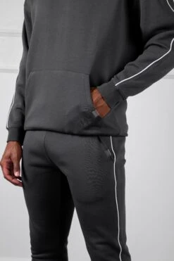 Piping Detail Hoodie - Charcoal(Piping Detail Relaxed Fit Hoodie Charcoal) -Jk Attire DSC00377