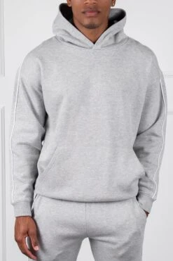 Piping Detail Hoodie - Grey Marl(Piping Detail Relaxed Fit Hoodie Grey Marl)