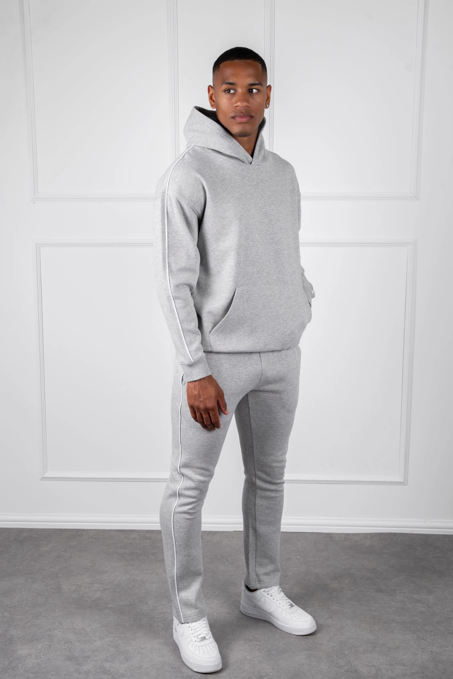 Piping Detail Hoodie - Grey Marl(Piping Detail Relaxed Fit Hoodie Grey Marl) 3 Piping Detail Hoodie - Grey Marl(Piping Detail Relaxed Fit Hoodie Grey Marl) - Image 3