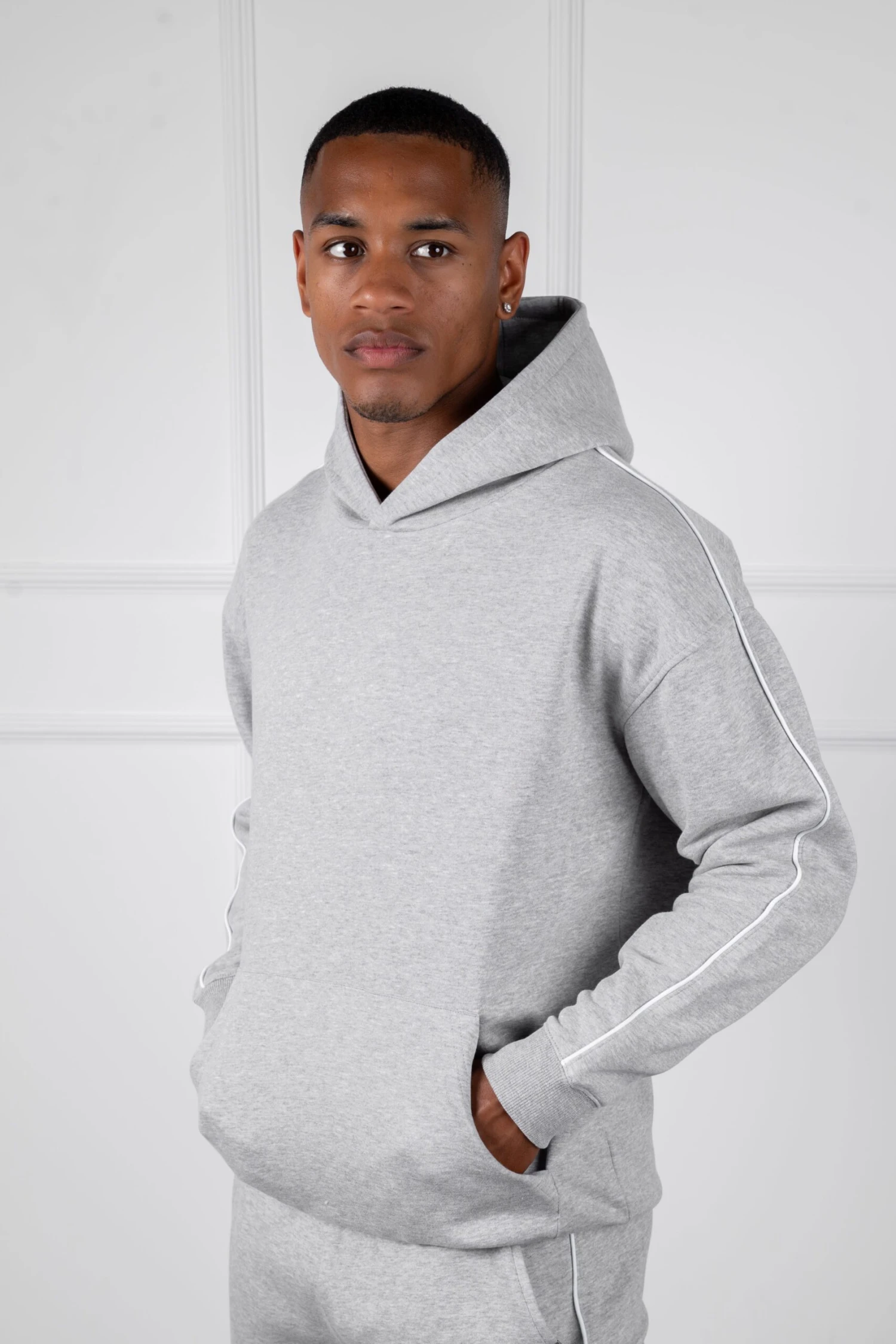 Piping Detail Hoodie - Grey Marl(Piping Detail Relaxed Fit Hoodie Grey Marl) 4 Piping Detail Hoodie - Grey Marl(Piping Detail Relaxed Fit Hoodie Grey Marl) - Image 4
