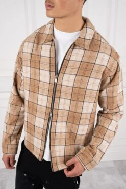 Boxy Checked Double Zip Shirt - Stone(New October Mst11 2313 St)