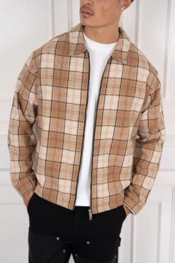 Boxy Checked Double Zip Shirt - Stone(New October Mst11 2313 St) -Jk Attire DSC01360