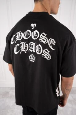 Choose Chaos Puff Print Oversized T-Shirt - Black(New Winter Choose Chaos Puff Print Oversized T Shirt Black)