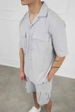 Boxy Ripstop Oversized Shirt - Light Grey(Mst14 2433 Lg) -Jk Attire DSC01526