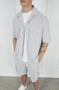 Boxy Ripstop Oversized Shirt - Light Grey(Mst14 2433 Lg) -Jk Attire DSC01569