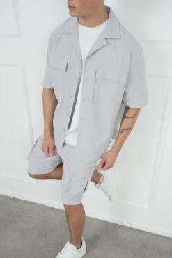 Boxy Ripstop Oversized Shirt - Light Grey(Mst14 2433 Lg) -Jk Attire DSC01571