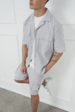 Boxy Ripstop Oversized Shirt - Light Grey(Mst14 2433 Lg) -Jk Attire DSC01605