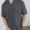 Boxy Ripstop Oversized Shirt - Charcoal(Mst14 2433 Ch)