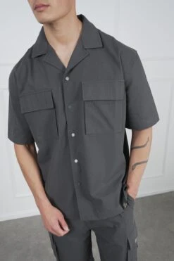 Boxy Ripstop Oversized Shirt - Charcoal(Mst14 2433 Ch)