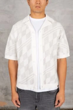 Boxy Checked Knitted Shirt - Grey/White(Boxy Checked Knitted Shirt Grey White)