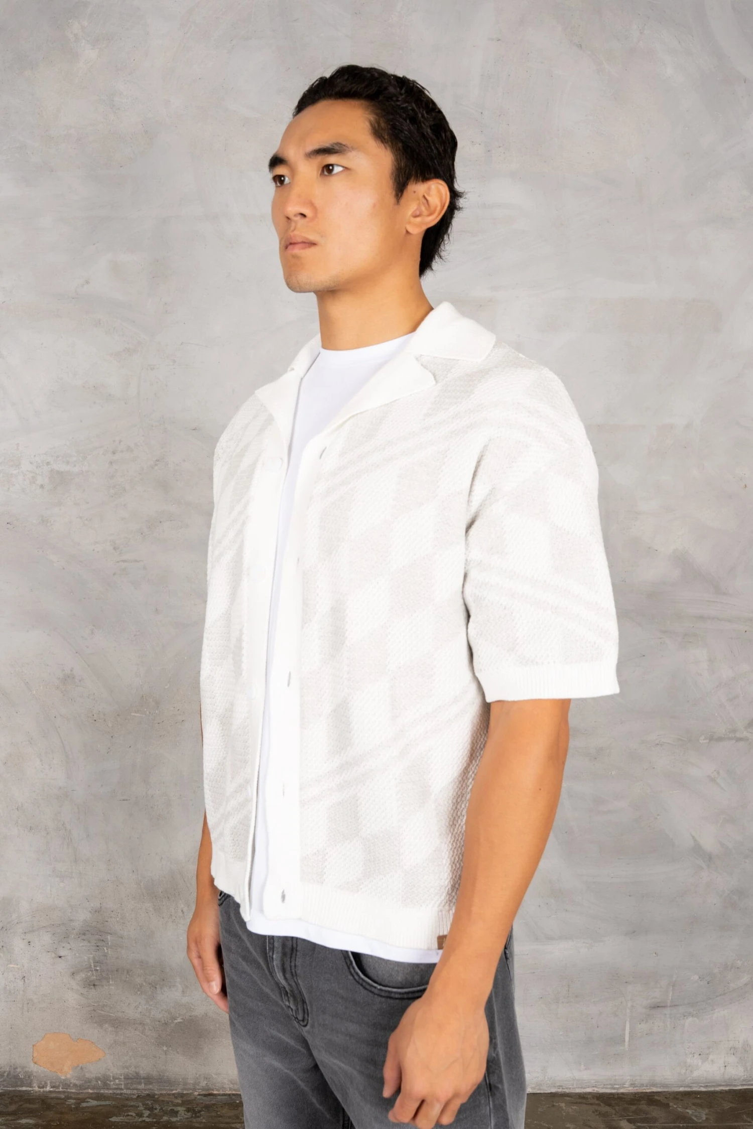 Boxy Checked Knitted Shirt - Grey/White(Boxy Checked Knitted Shirt Grey White) 2 Boxy Checked Knitted Shirt - Grey/White(Boxy Checked Knitted Shirt Grey White) - Image 2