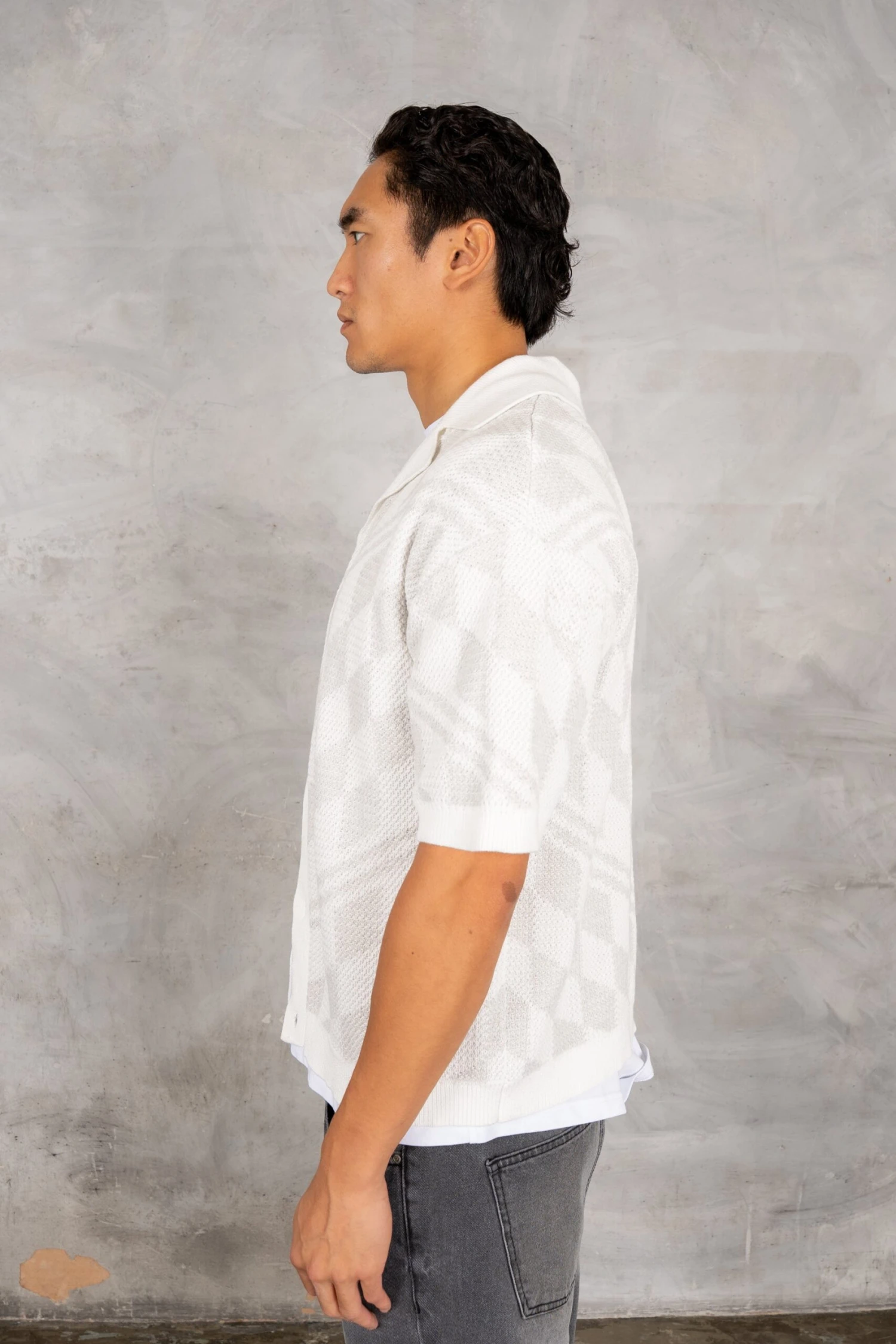 Boxy Checked Knitted Shirt - Grey/White(Boxy Checked Knitted Shirt Grey White) 3 Boxy Checked Knitted Shirt - Grey/White(Boxy Checked Knitted Shirt Grey White) - Image 3