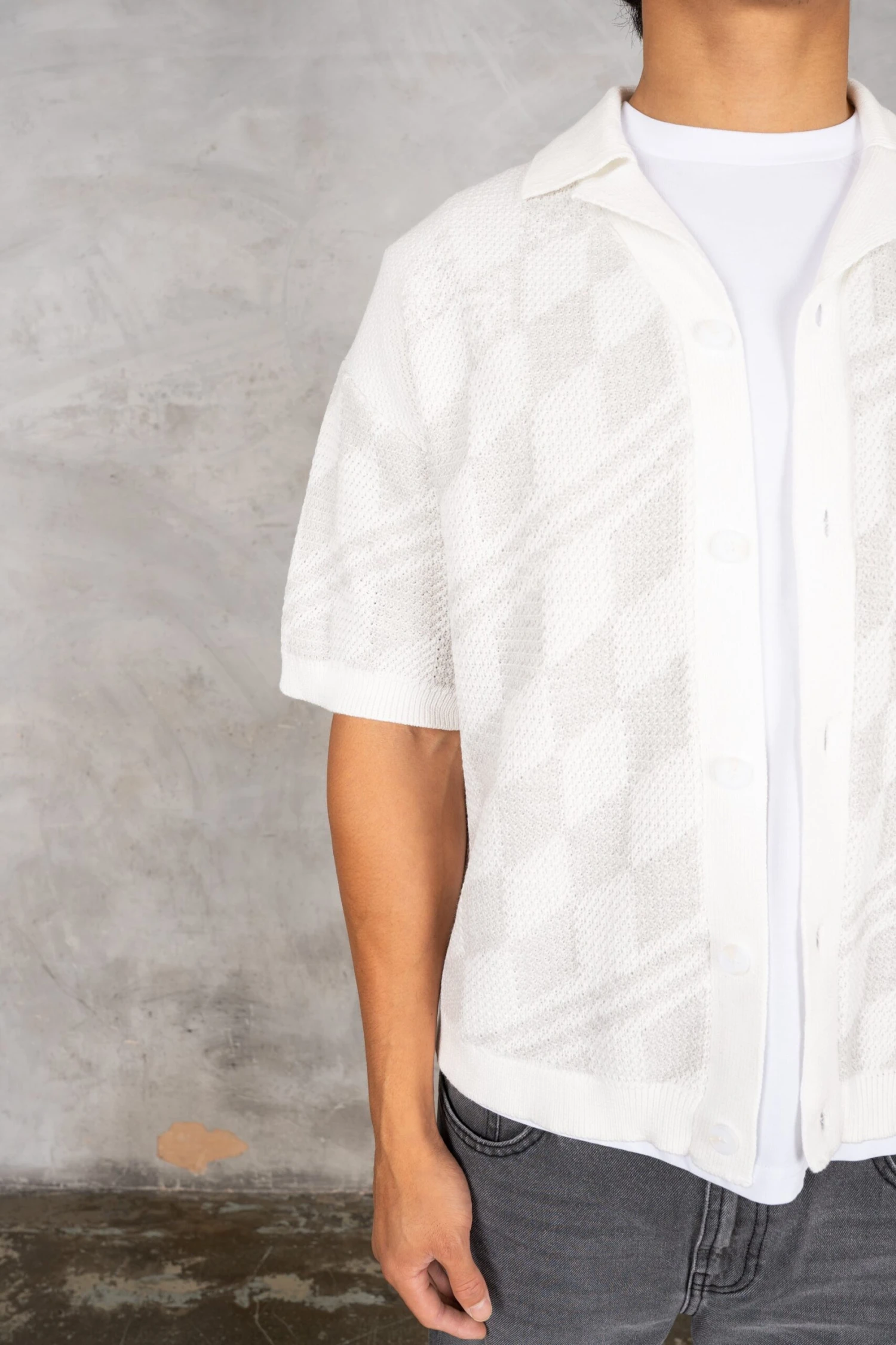 Boxy Checked Knitted Shirt - Grey/White(Boxy Checked Knitted Shirt Grey White) 6 Boxy Checked Knitted Shirt - Grey/White(Boxy Checked Knitted Shirt Grey White) - Image 6