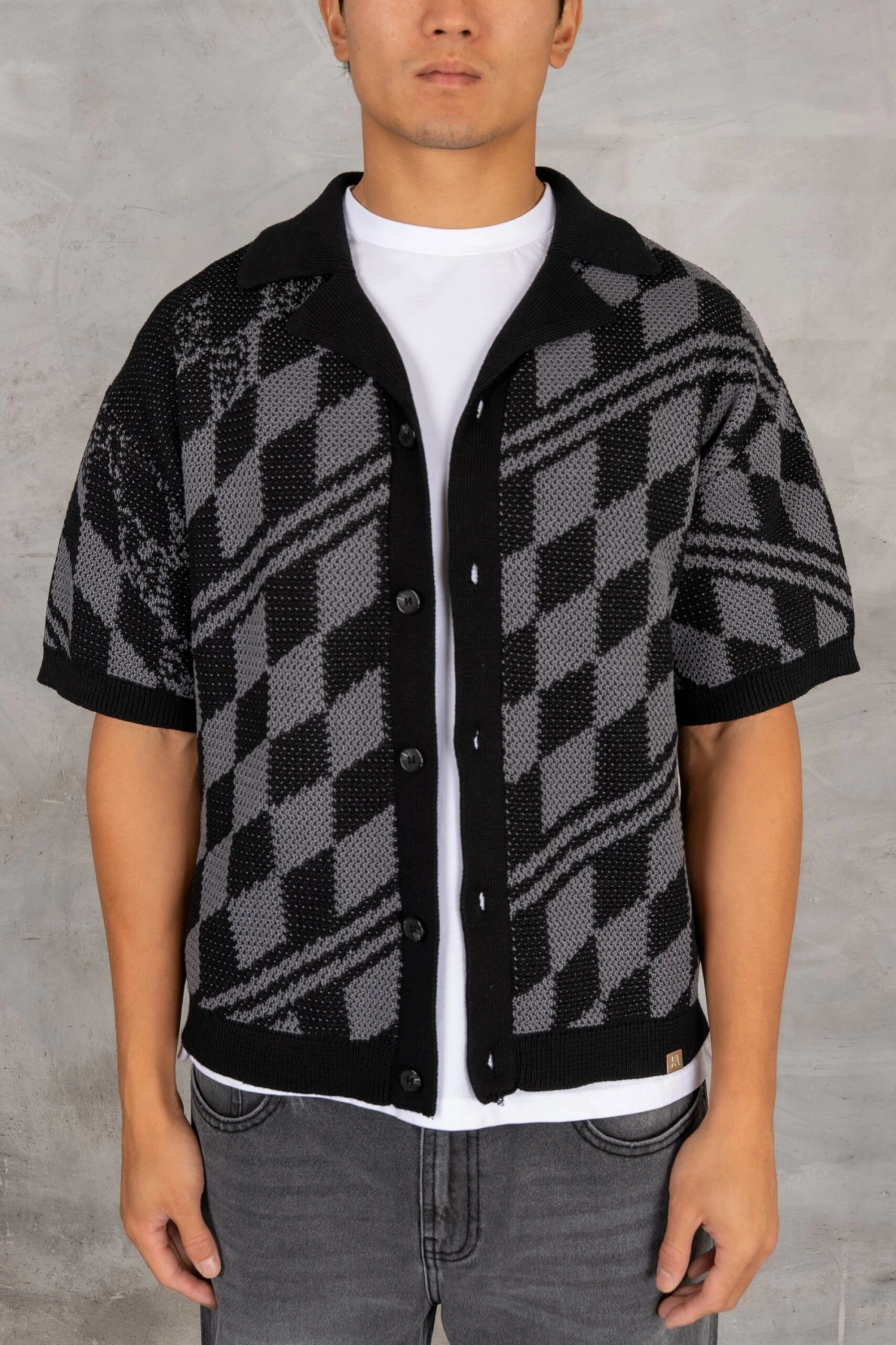 Boxy Checked Knitted Shirt - Black/Charcoal(Boxy Checked Knitted Shirt Black Charcoal) 1 Boxy Checked Knitted Shirt - Black/Charcoal(Boxy Checked Knitted Shirt Black Charcoal)