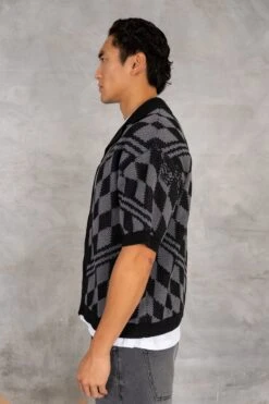 Boxy Checked Knitted Shirt - Black/Charcoal(Boxy Checked Knitted Shirt Black Charcoal) 7 Boxy Checked Knitted Shirt - Black/Charcoal(Boxy Checked Knitted Shirt Black Charcoal) -Jk Attire DSC02621