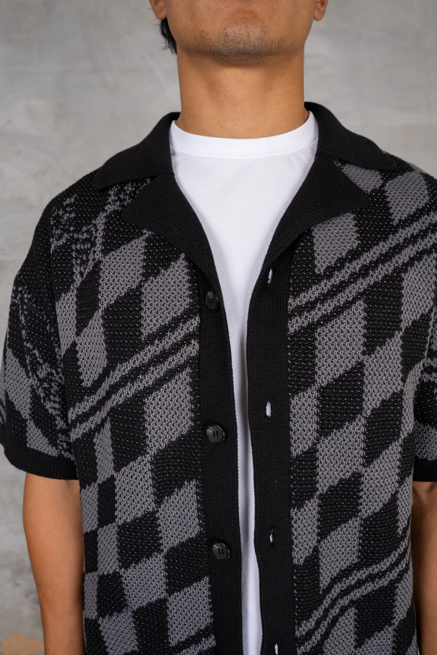 Boxy Checked Knitted Shirt - Black/Charcoal(Boxy Checked Knitted Shirt Black Charcoal) 4 Boxy Checked Knitted Shirt - Black/Charcoal(Boxy Checked Knitted Shirt Black Charcoal) - Image 4