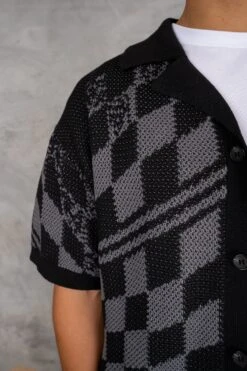 Boxy Checked Knitted Shirt - Black/Charcoal(Boxy Checked Knitted Shirt Black Charcoal) 9 Boxy Checked Knitted Shirt - Black/Charcoal(Boxy Checked Knitted Shirt Black Charcoal) -Jk Attire DSC02624