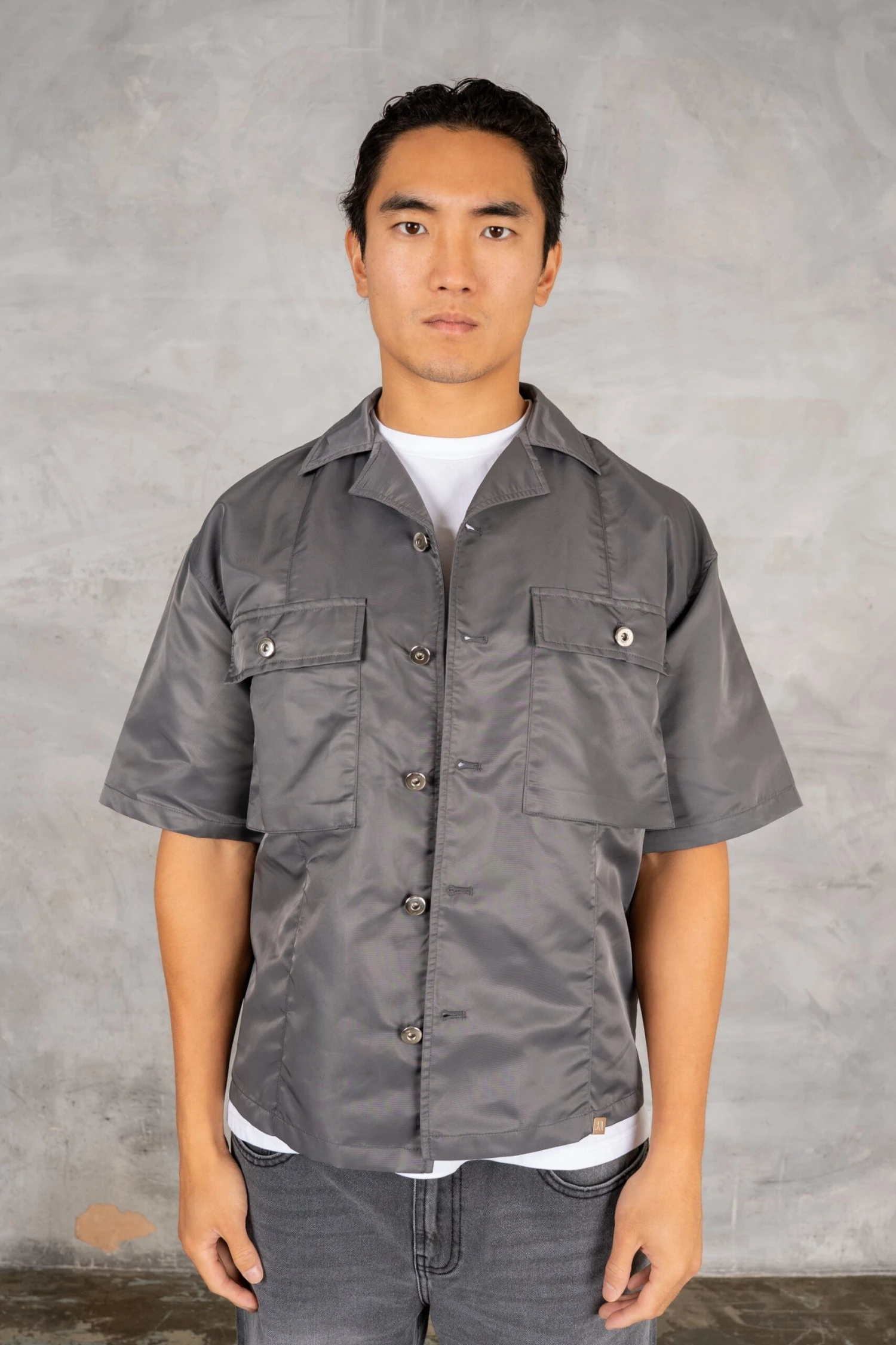 Boxy Nylon Oversized Shirt - Charcoal(Mst14 2446 Ch) 4 Boxy Nylon Oversized Shirt - Charcoal(Mst14 2446 Ch) - Image 4