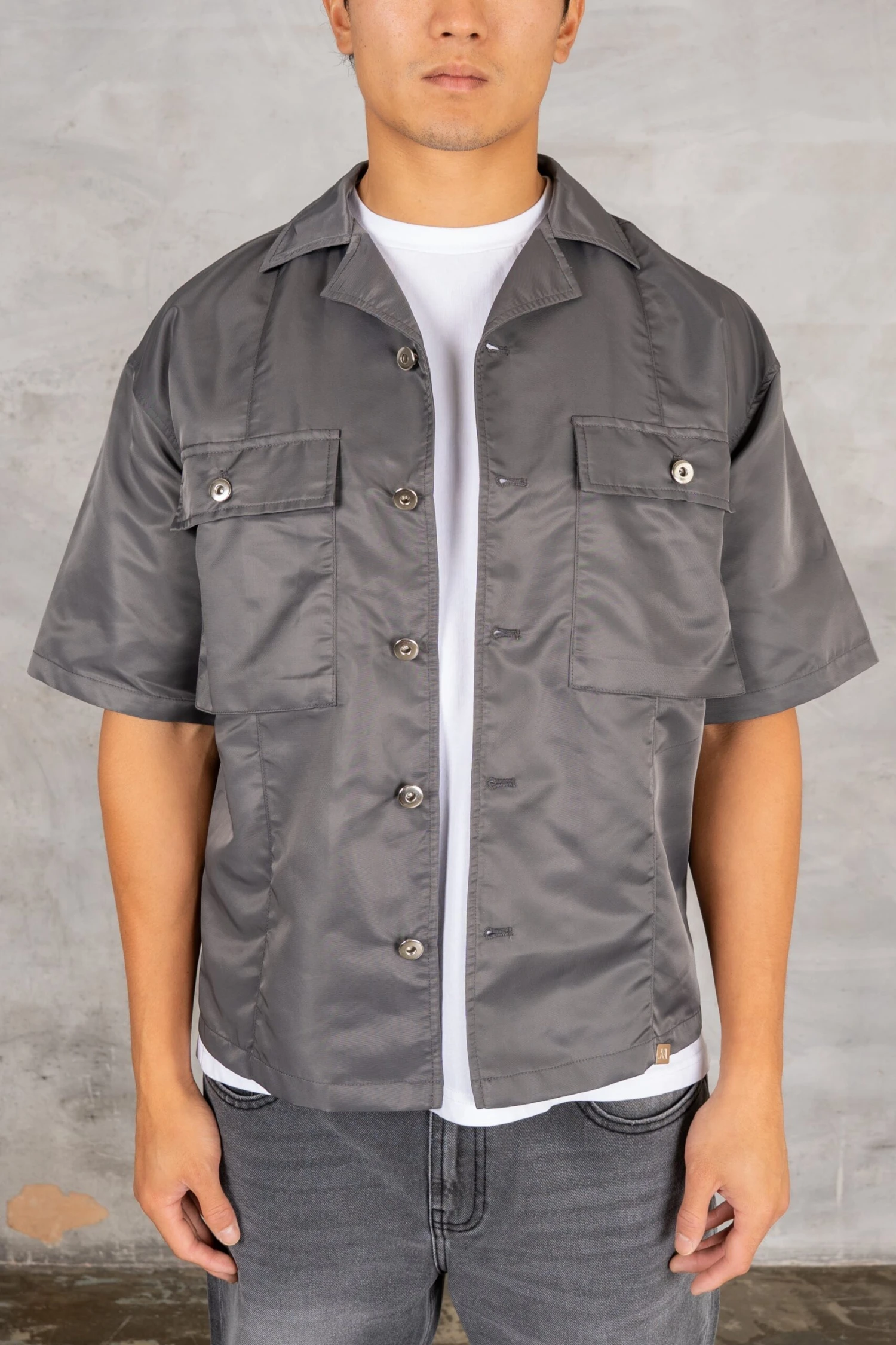 Boxy Nylon Oversized Shirt - Charcoal(Mst14 2446 Ch) 1 Boxy Nylon Oversized Shirt - Charcoal(Mst14 2446 Ch)